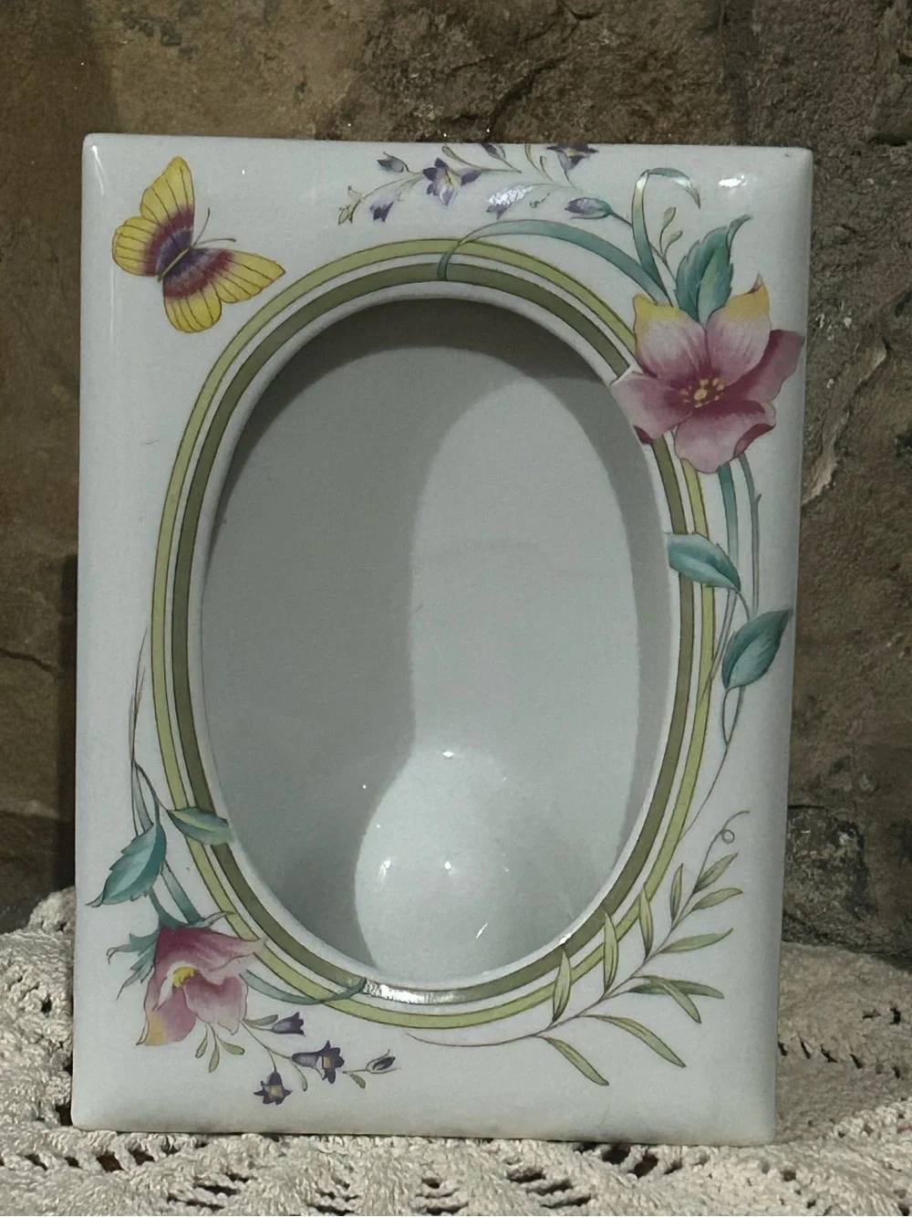 Vintage Andrea by Sadek Porcelain Floral & Butterfly Picture Frame